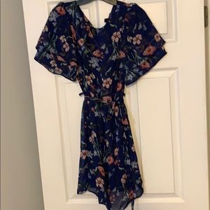 Blue floral dress with waist tie